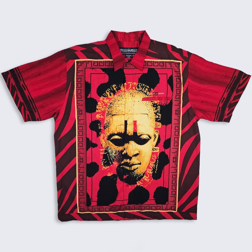 Pelle Pelle Vintage Africa Art Mask Button Up Collard Shirt